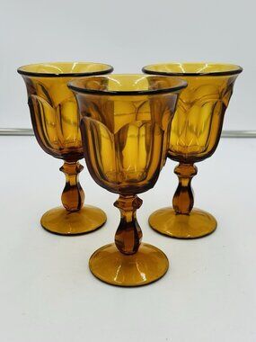 Imperial Glass Old Williamsburg Amber Water Goblets Glasses Set of 3 Vintage